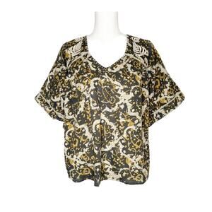 Sigrid Olsen Embroidery Crochet Detail Wide Sleeve V-Neck Top Small